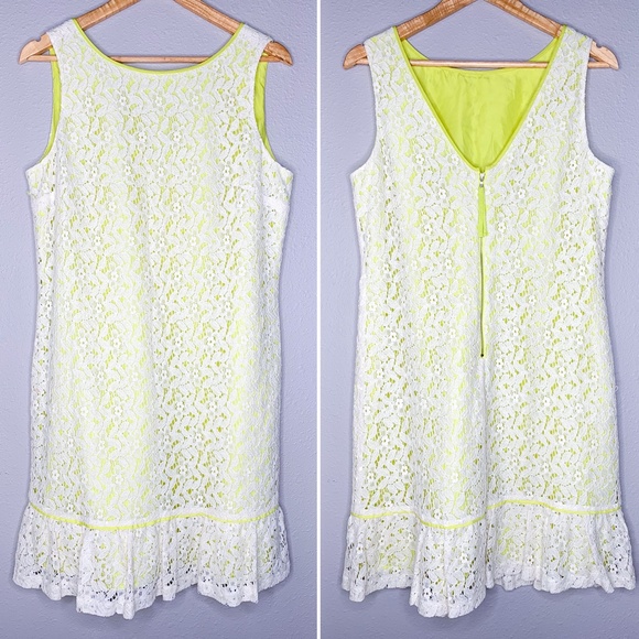 Loft Neon Yellow Lace Overlay Drop Waist Shift - Picture 1 of 9